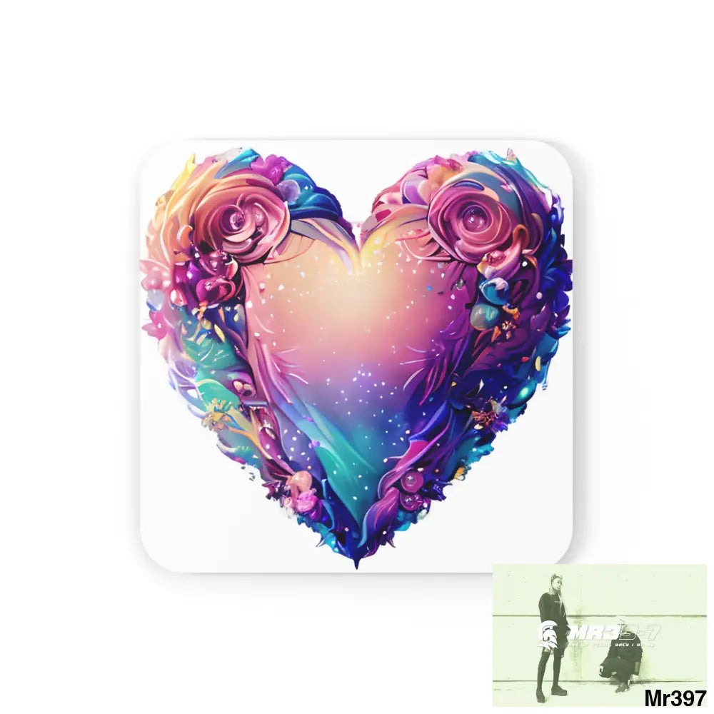 Heart Colorful Detailed Hyper Realistic Coaster Set Cork / 3.75’’ × 3.75’’ / Square Home Decor