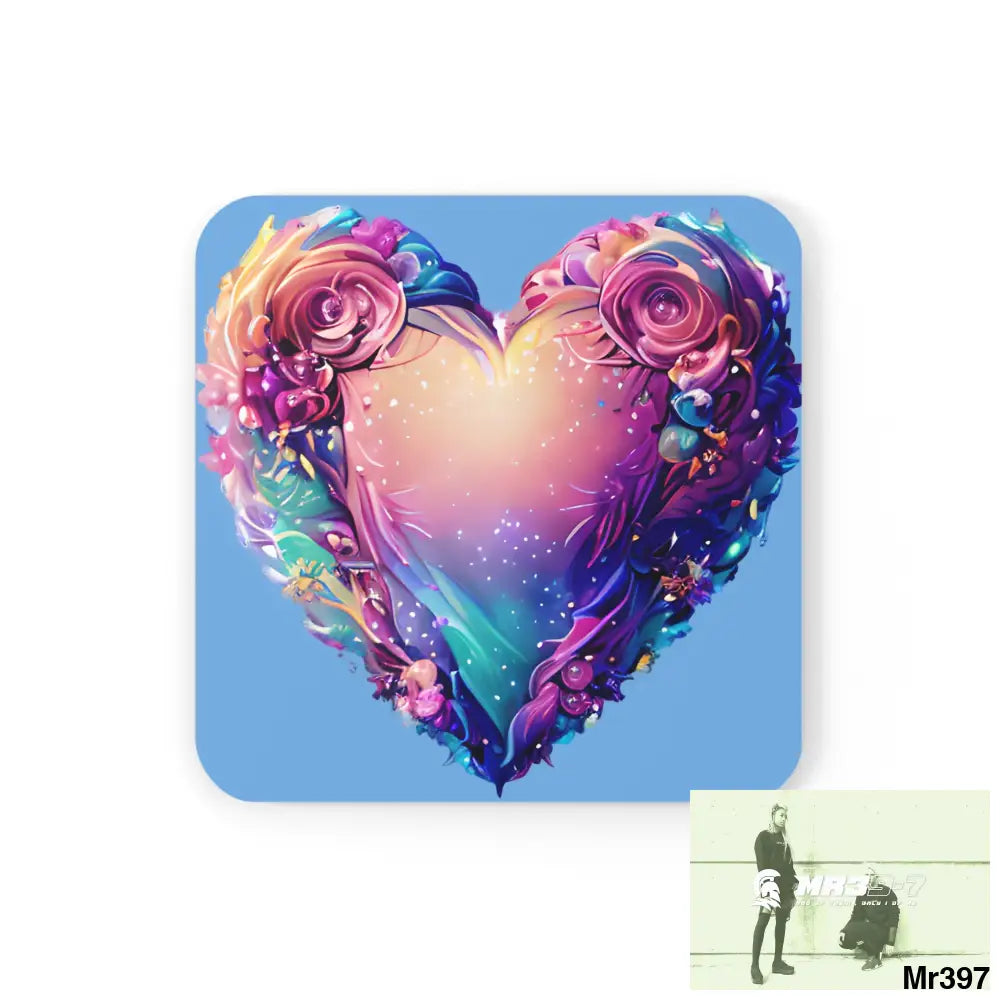 Heart Colorful Detailed Hyper Realistic Coaster Set Cork / 3.75’’ × 3.75’’ / Square Home Decor