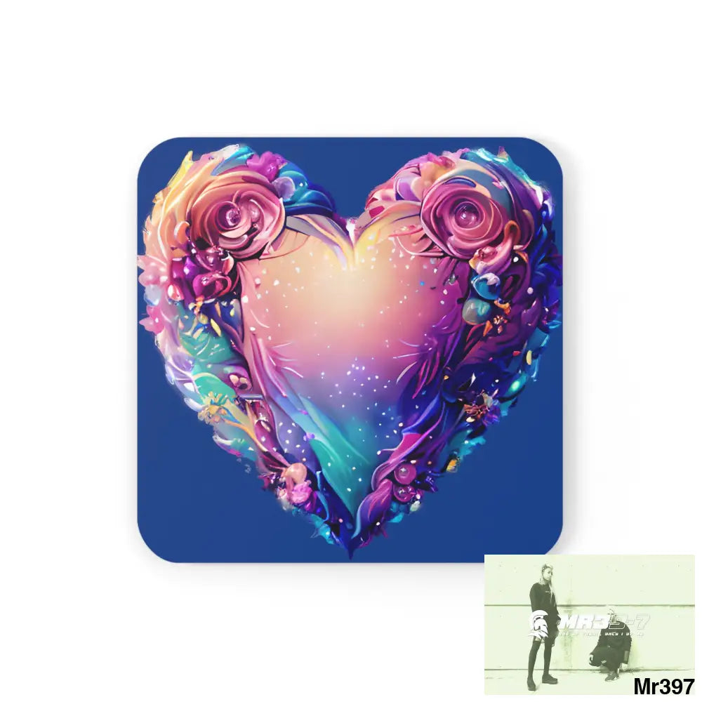 Heart Colorful Detailed Hyper Realistic Coaster Set Cork / 3.75’’ × 3.75’’ / Square Home Decor