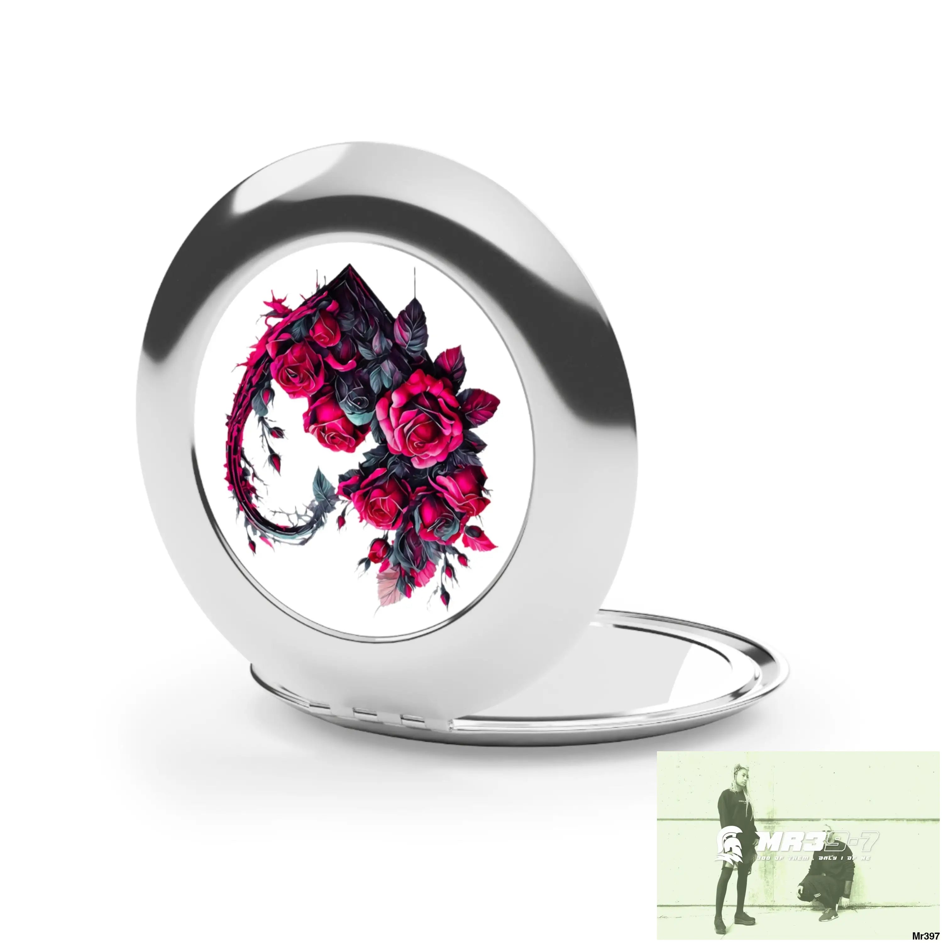 Heart made of Pink and Black Roses Compact Travel Mirror Silver / Glossy / One size Accessories