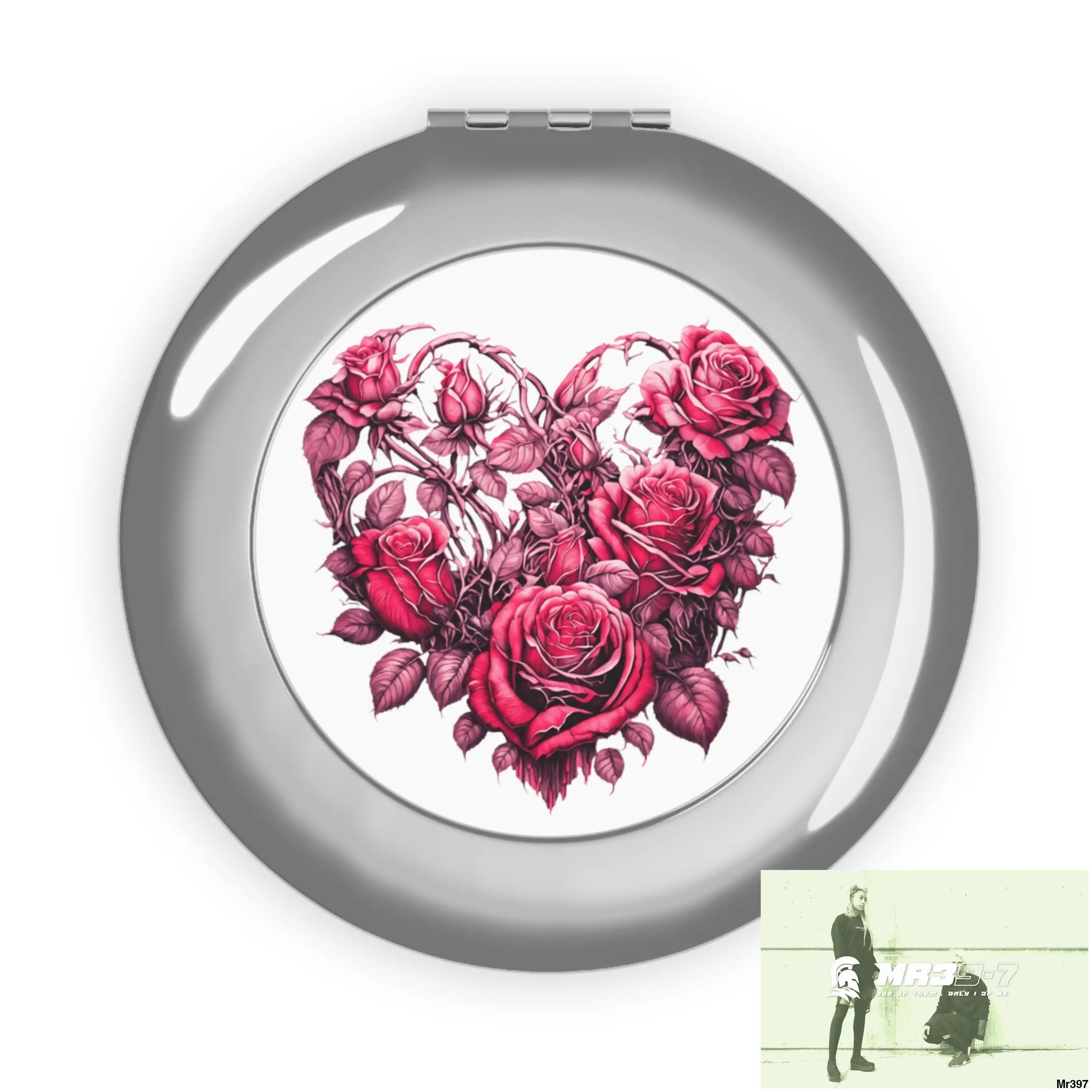 Heart made of pink roses Compact Travel Mirror Silver / Glossy / One size Accessories
