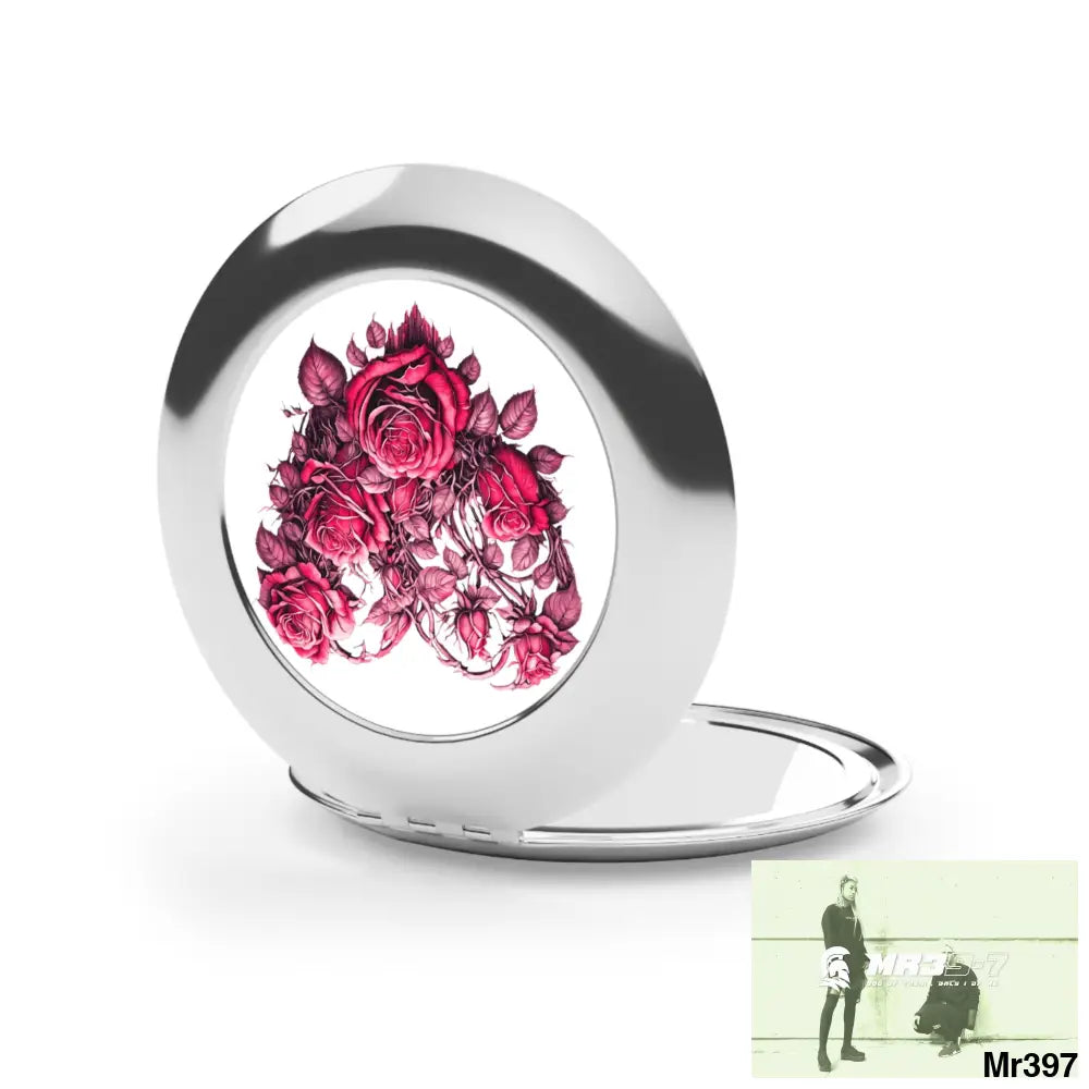 Heart made of pink roses Compact Travel Mirror Silver / Glossy / One size Accessories