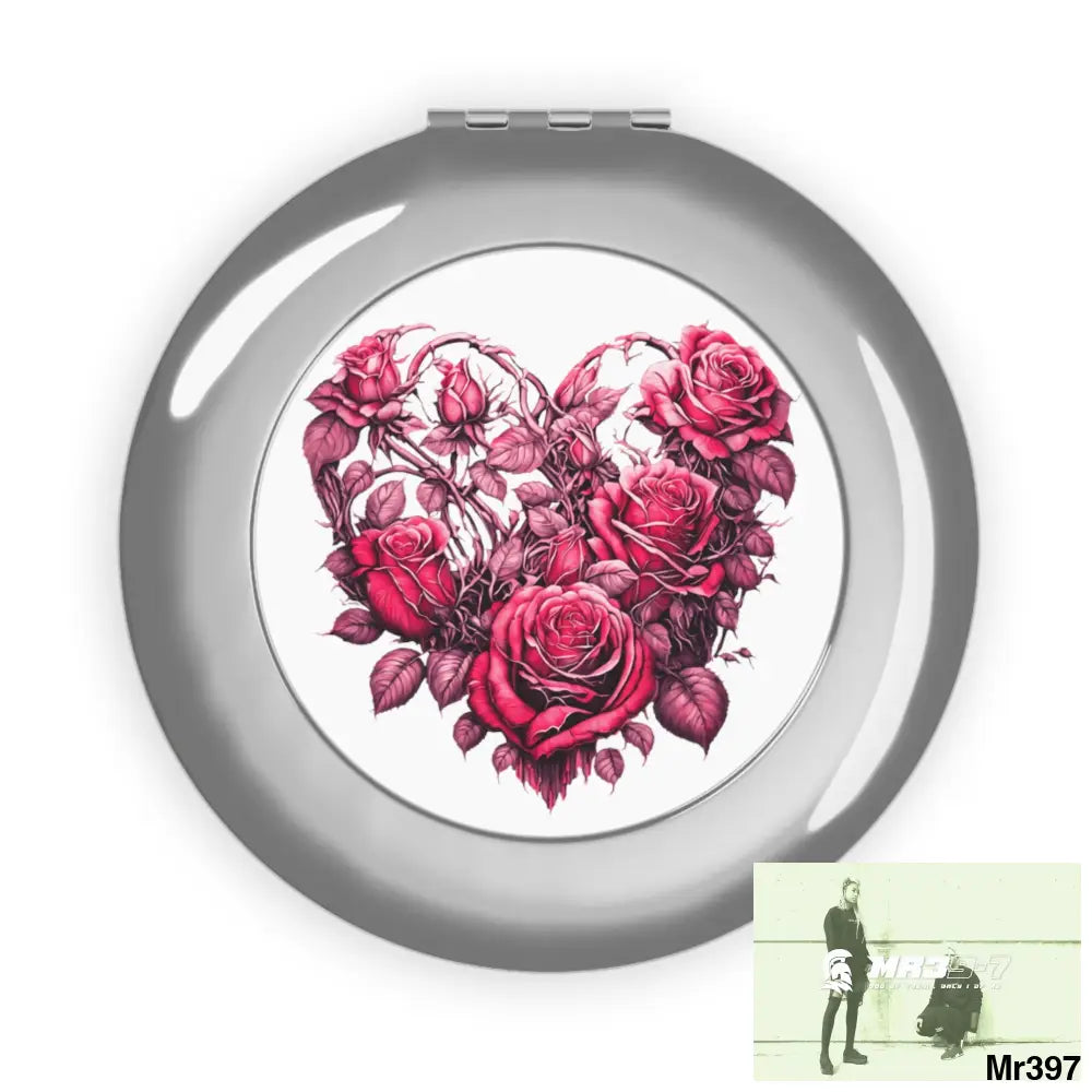 Heart made of pink roses Compact Travel Mirror Silver / Glossy / One size Accessories