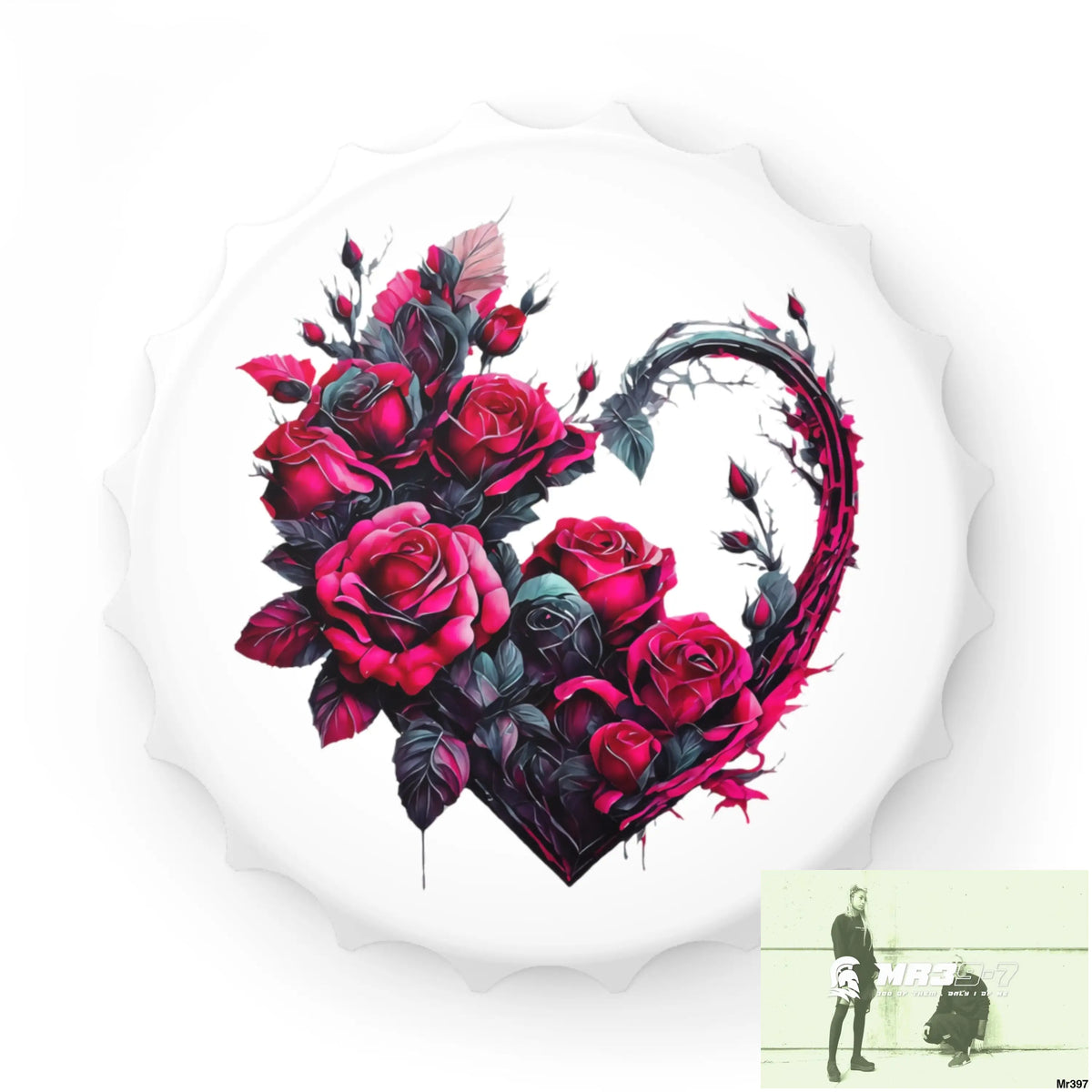 Heart made of Pink Roses Magnetic Bottle Opener One size / White Accessories