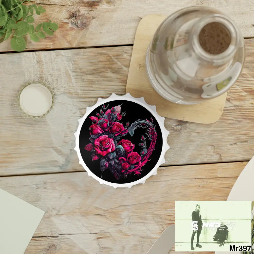 Heart made of Pink Roses Magnetic Bottle Opener One size / White Accessories