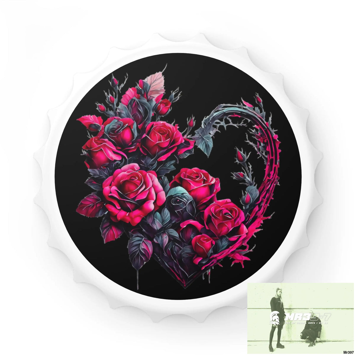 Heart made of Pink Roses Magnetic Bottle Opener One size / White Accessories
