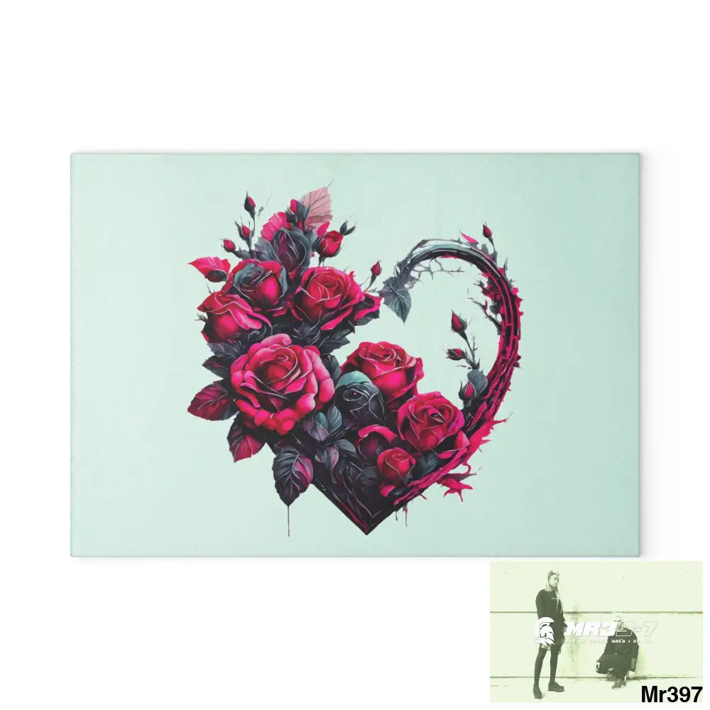 Heart Made of Pink Roses on a Black background Cutting Board 8’’ x 11’’ / Rectangle Home Decor