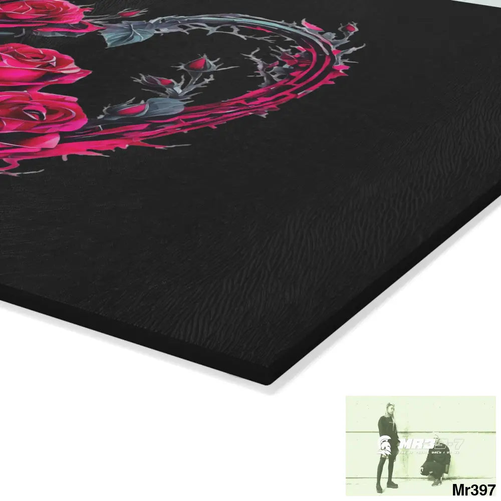 Heart Made of Pink Roses on a Black background Cutting Board Home Decor