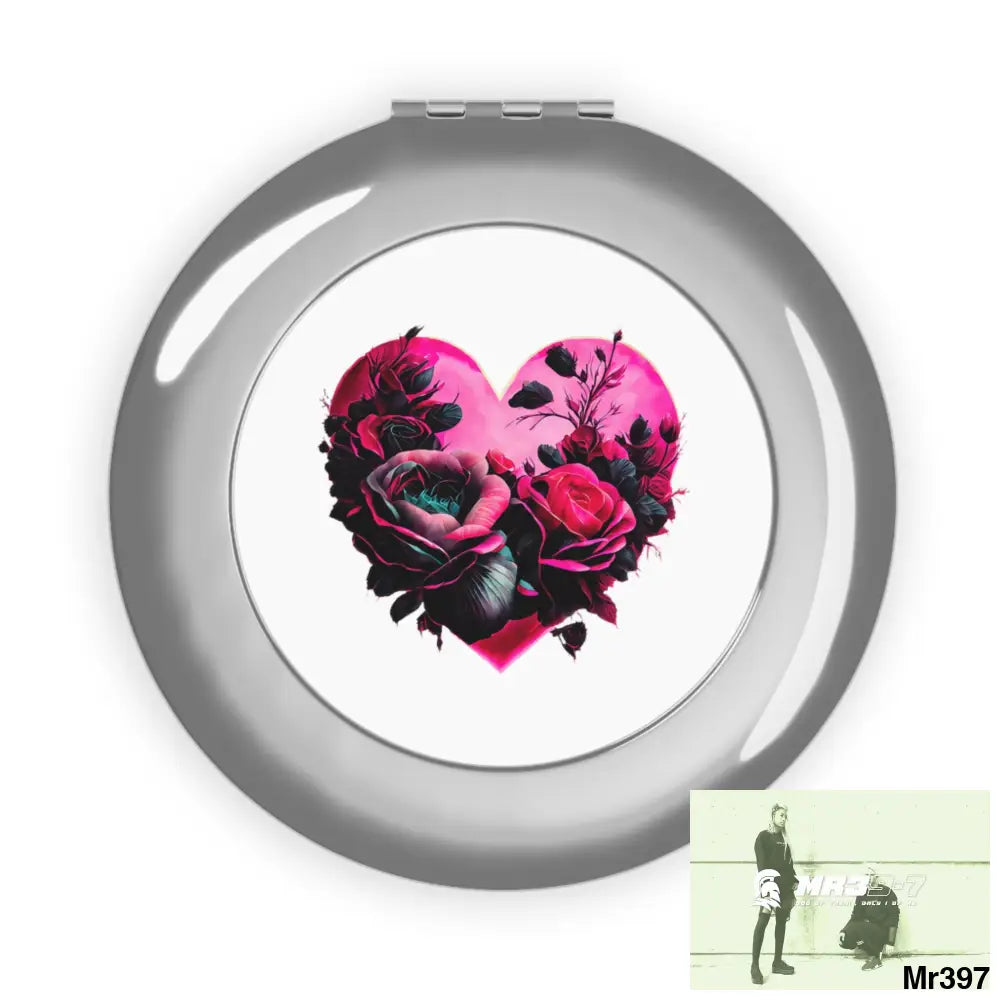 Heart made of Roses and Black accents Compact Travel Mirror Silver / Glossy / One size Accessories