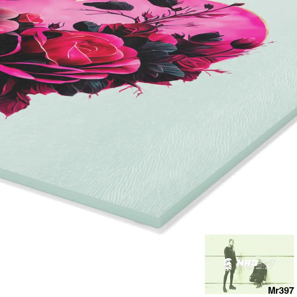 Heart made of Roses & Black accents Glass Cutting Board Home Decor