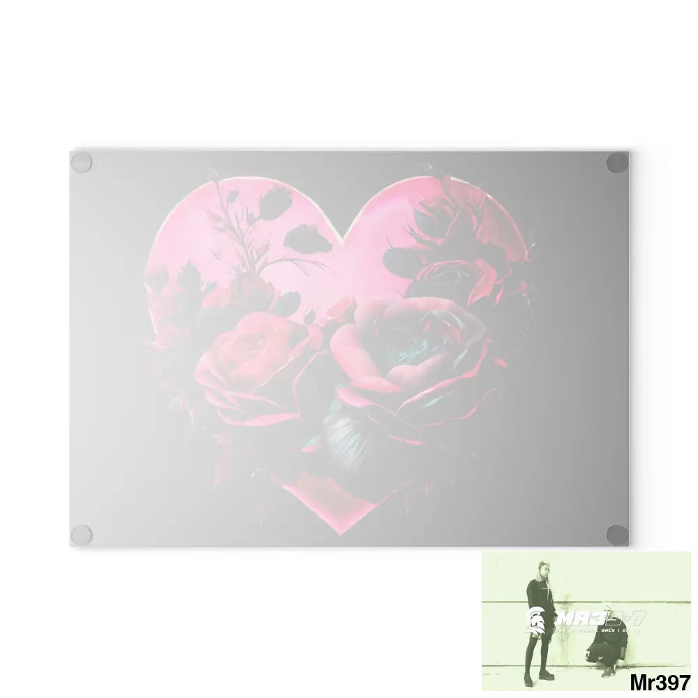Heart made of Roses & Black accents Glass Cutting Board Home Decor