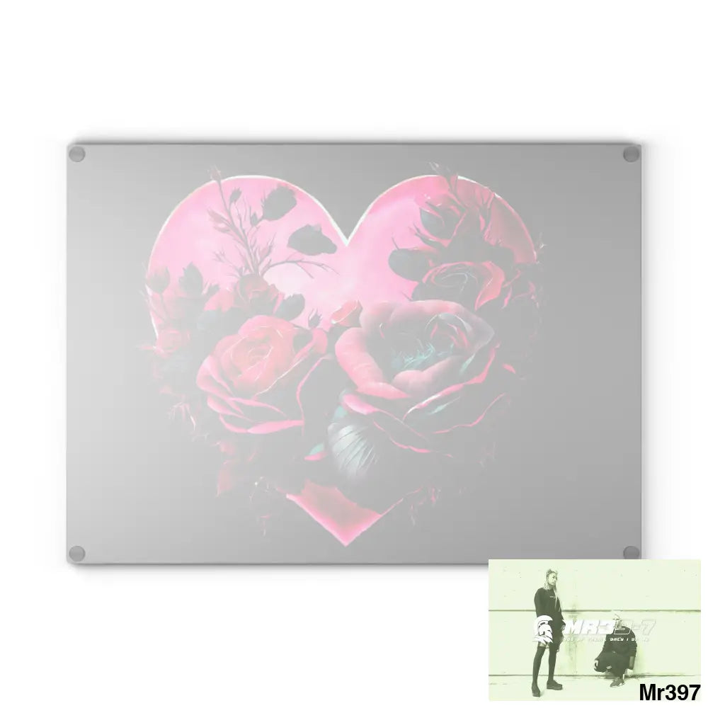 Heart made of Roses & Black accents Glass Cutting Board Home Decor