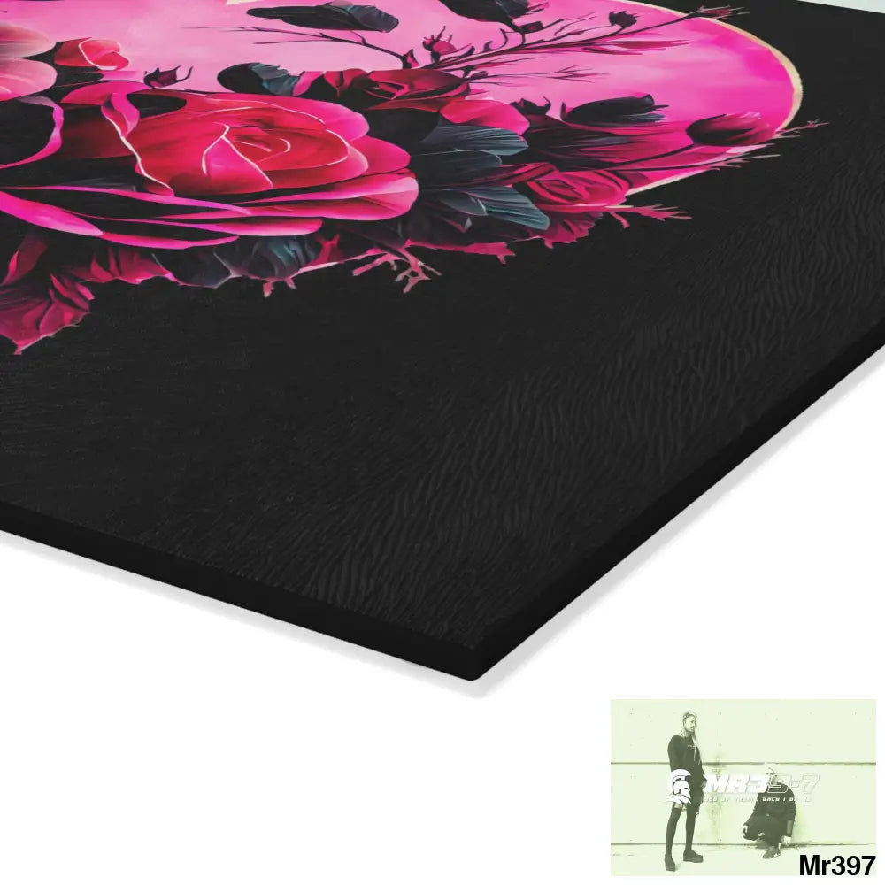 Heart made of Roses & Black accents Glass Cutting Board Home Decor