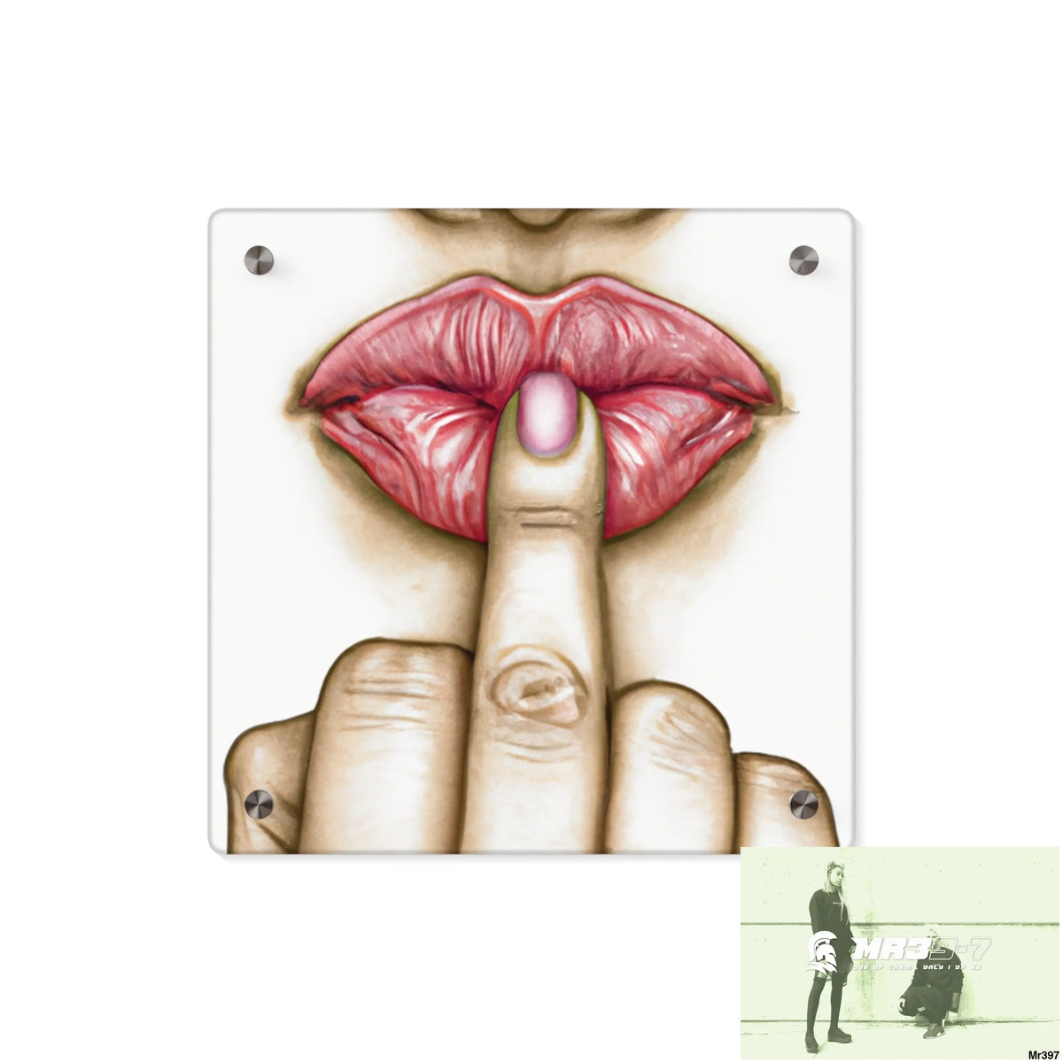 Kissing Mouth with Middle Finger Acrylic Wall Art Panels 11’’ x 11’’ (Square) / 0.25’’ Home Decor
