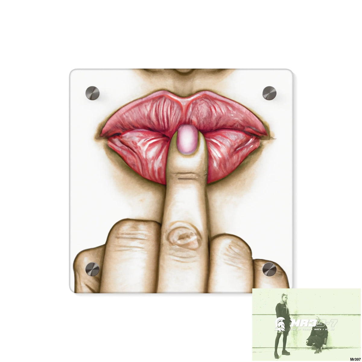 Kissing Mouth with Middle Finger Acrylic Wall Art Panels 8’’ x 8’’ (Square) / 0.25’’ Home Decor