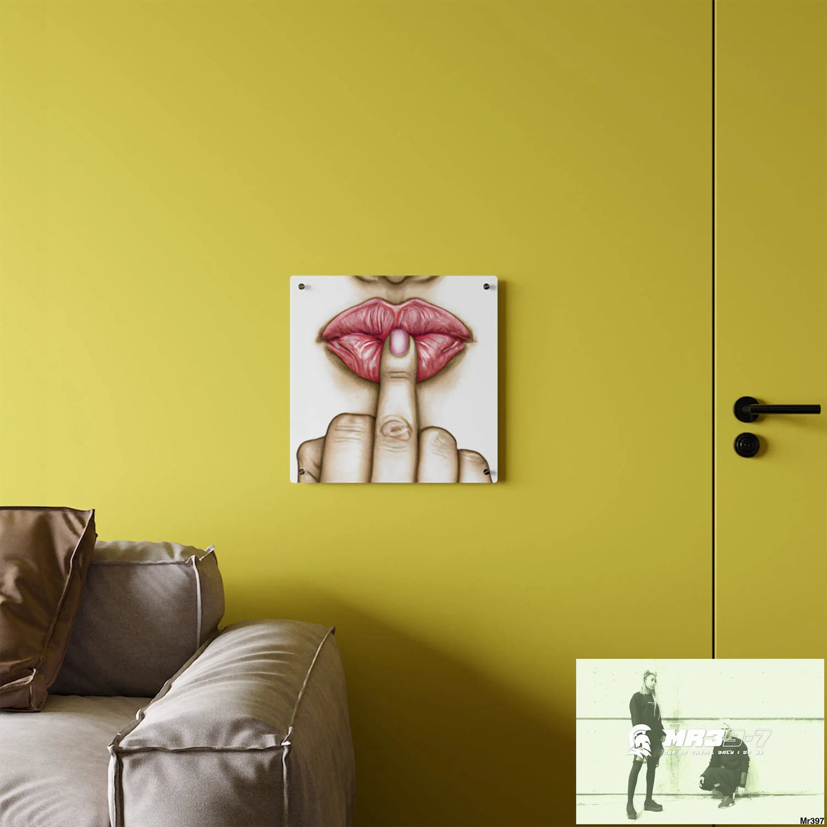 Kissing Mouth with Middle Finger Acrylic Wall Art Panels Home Decor