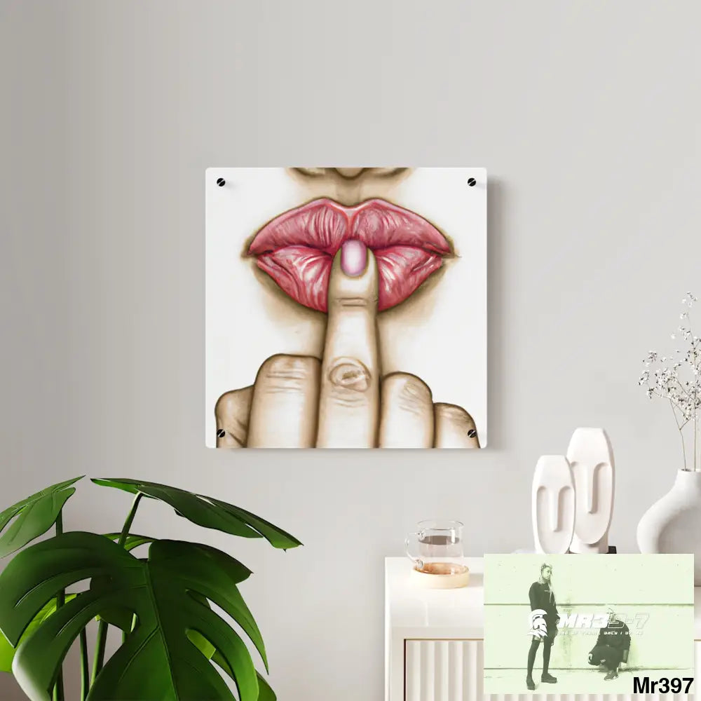 Kissing Mouth with Middle Finger Acrylic Wall Art Panels Home Decor