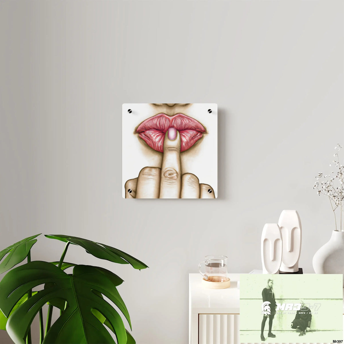 Kissing Mouth with Middle Finger Acrylic Wall Art Panels Home Decor