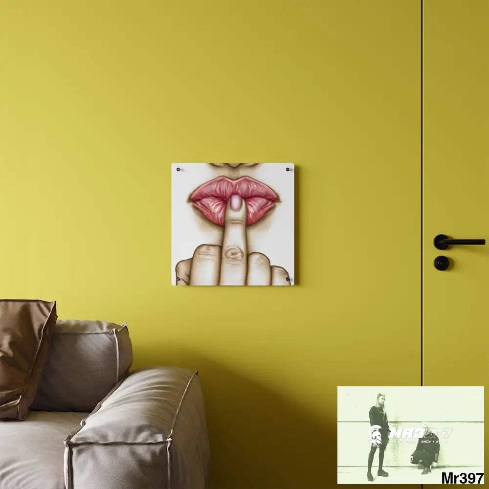 Kissing Mouth with Middle Finger Acrylic Wall Art Panels Home Decor