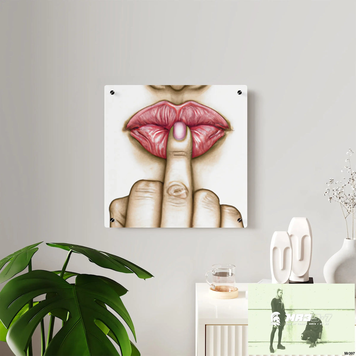 Kissing Mouth with Middle Finger Acrylic Wall Art Panels Home Decor