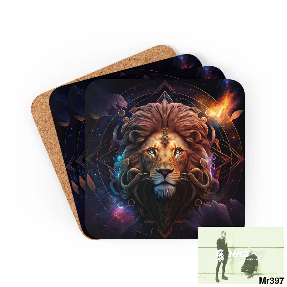 Leo Zodiac Coaster Set Cork / 3.75’’ × 3.75’’ / Square Home Decor