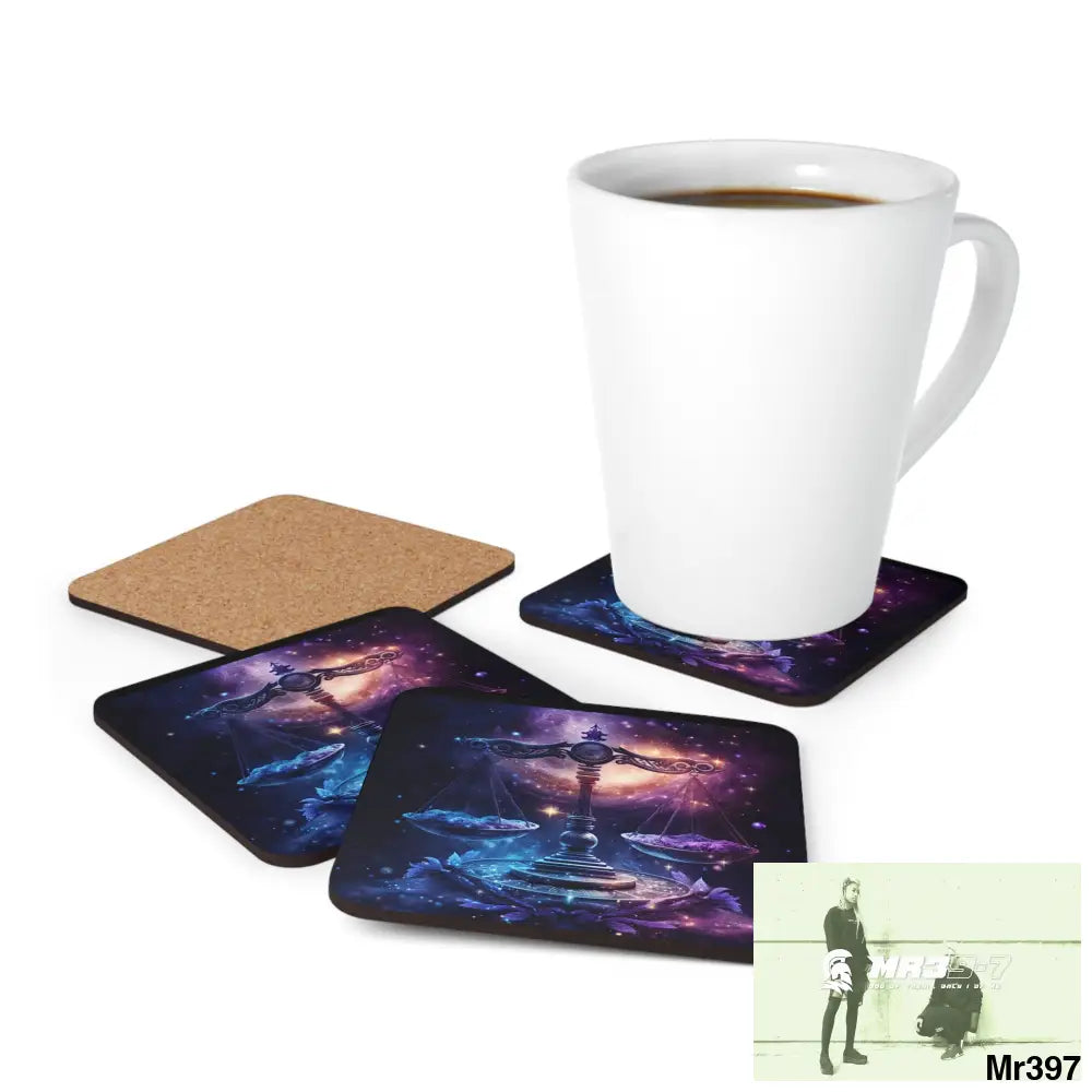 Libra Zodiac Coaster Set Cork / 3.75’’ × 3.75’’ / Square Home Decor