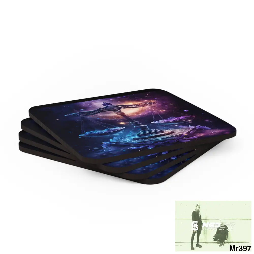 Libra Zodiac Coaster Set Cork / 3.75’’ × 3.75’’ / Square Home Decor