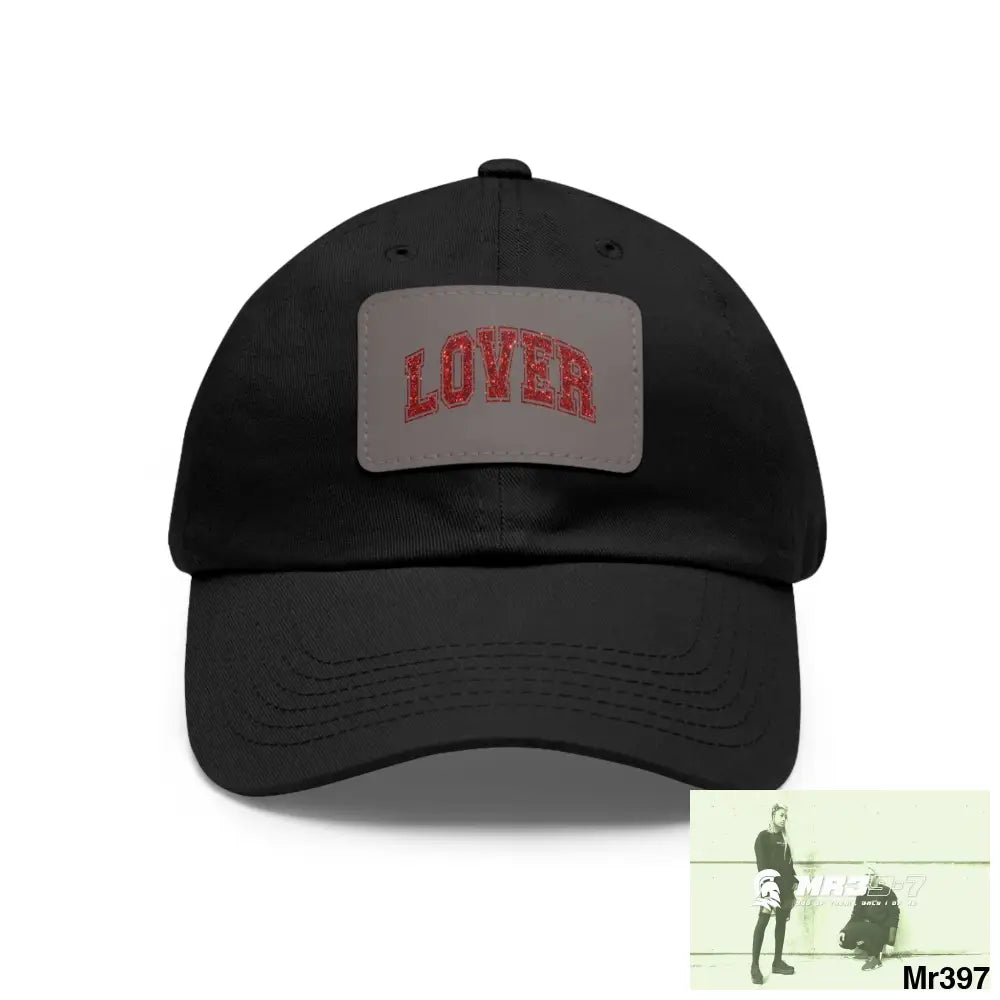 Lover Dad Hat with Leather Patch (Rectangle) Black / Grey patch / Rectangle / One size Hats