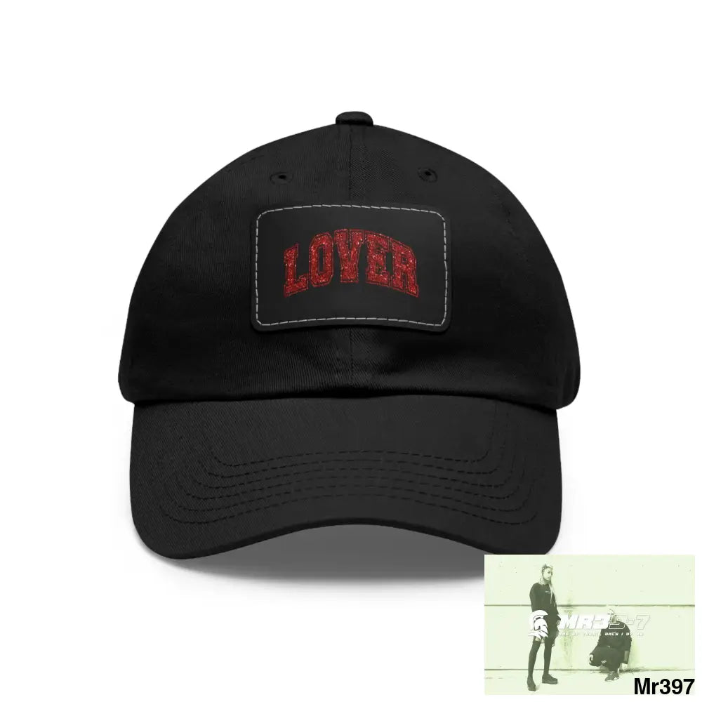 Lover Dad Hat with Leather Patch (Rectangle) Black / Black patch / Rectangle / One size Hats