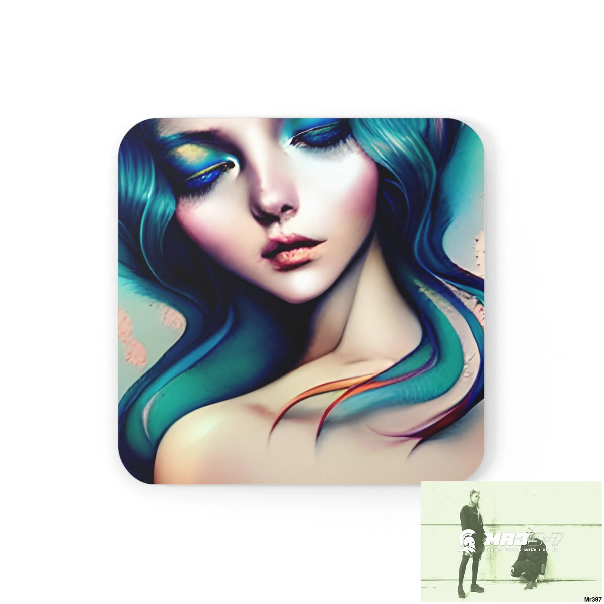 Many faces in Common places in the style of Anna Corkwood Coaster Set Cork / 3.75’’ × 3.75’’ / Square Home Decor