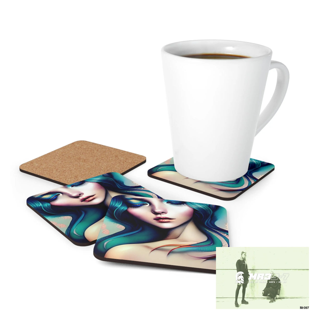 Many faces in Common places in the style of Anna Corkwood Coaster Set Cork / 3.75’’ × 3.75’’ / Square Home Decor