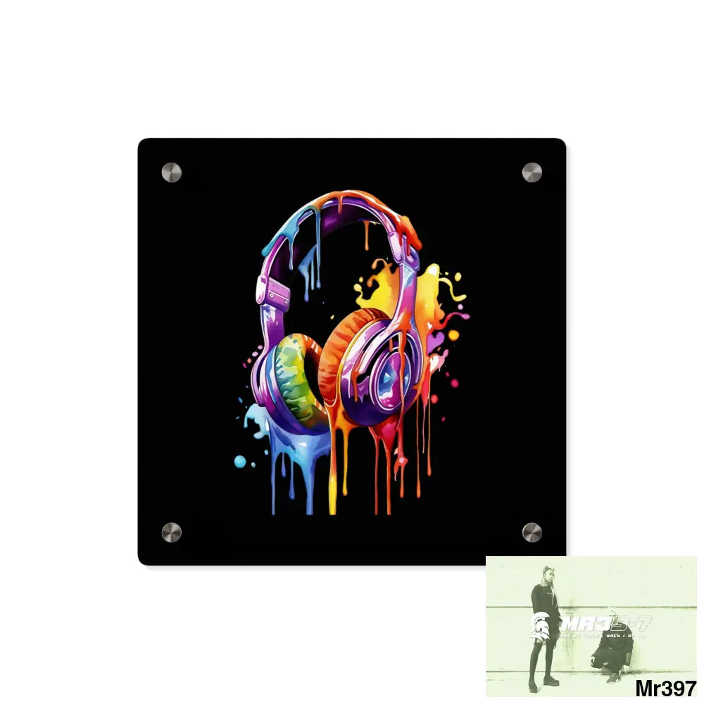 Melting headphones Acrylic Wall Art Panels 11’’ x 11’’ (Square) / 0.25’’ Home Decor