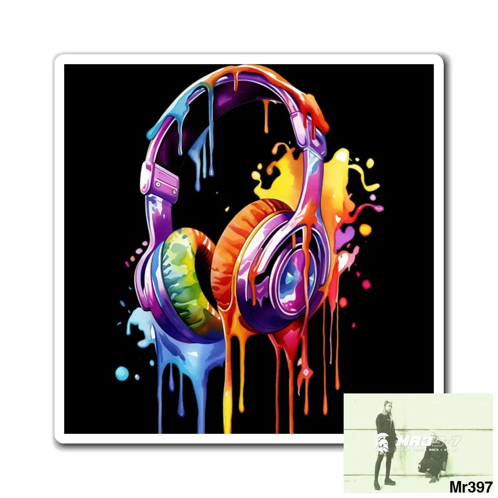 Melting headphones Magnet 3’’ × 3’’ Paper products