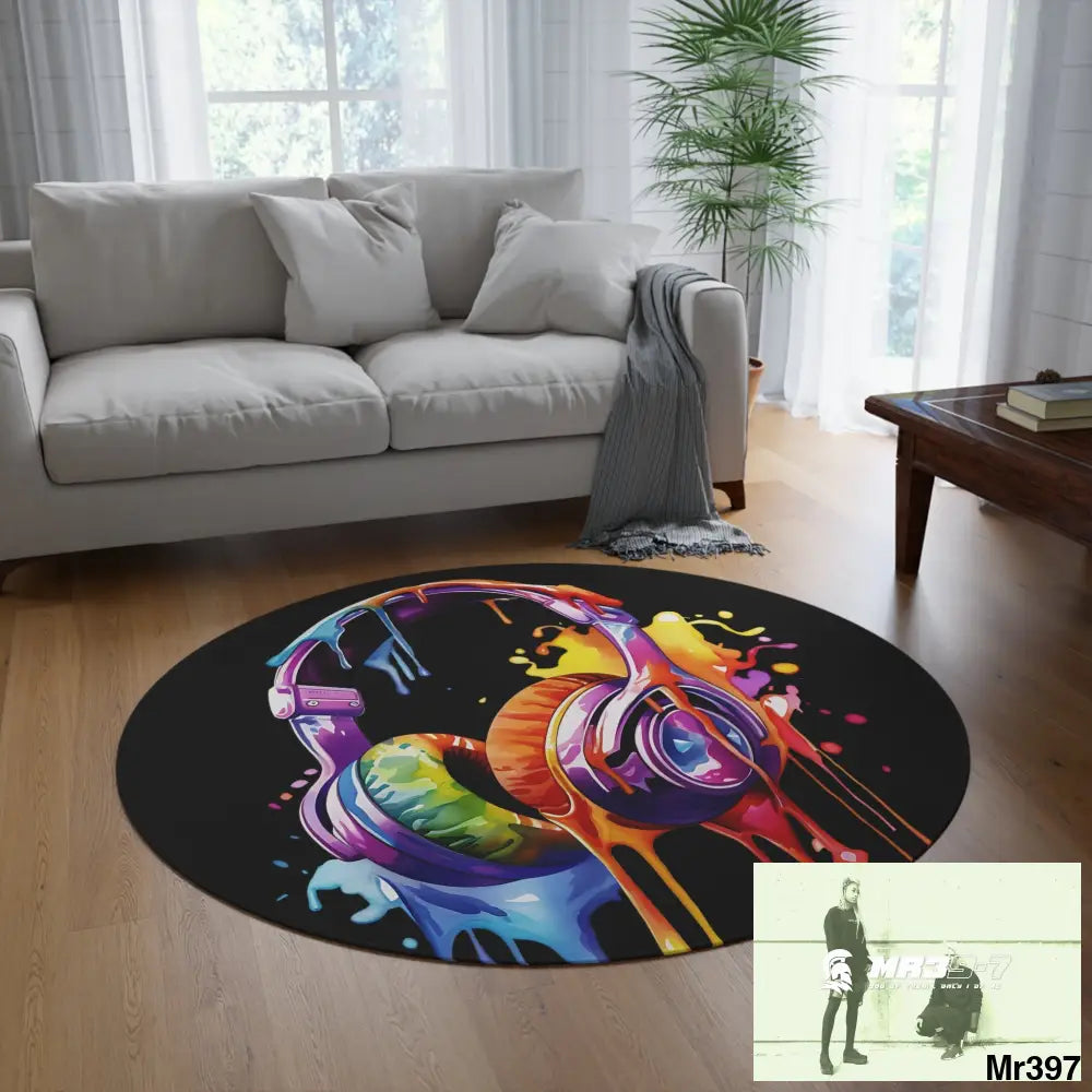 Melting Headphones Round Rug 60’’ × 60’’ Home Decor