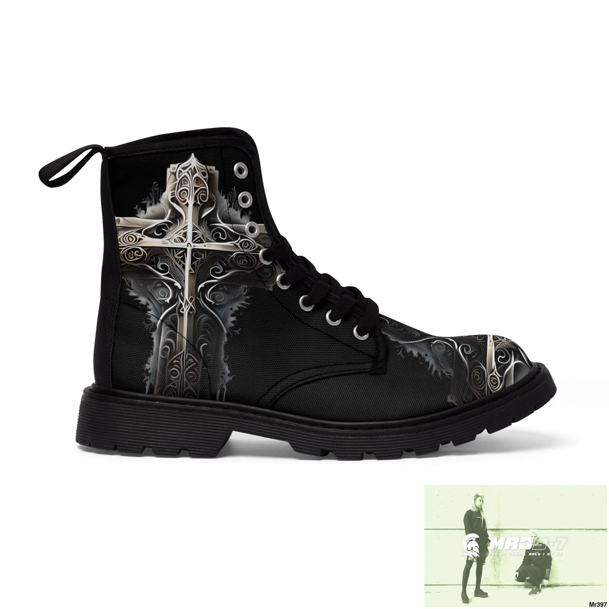 Metallic Gothic Cross Mens Canvas Boots Shoes