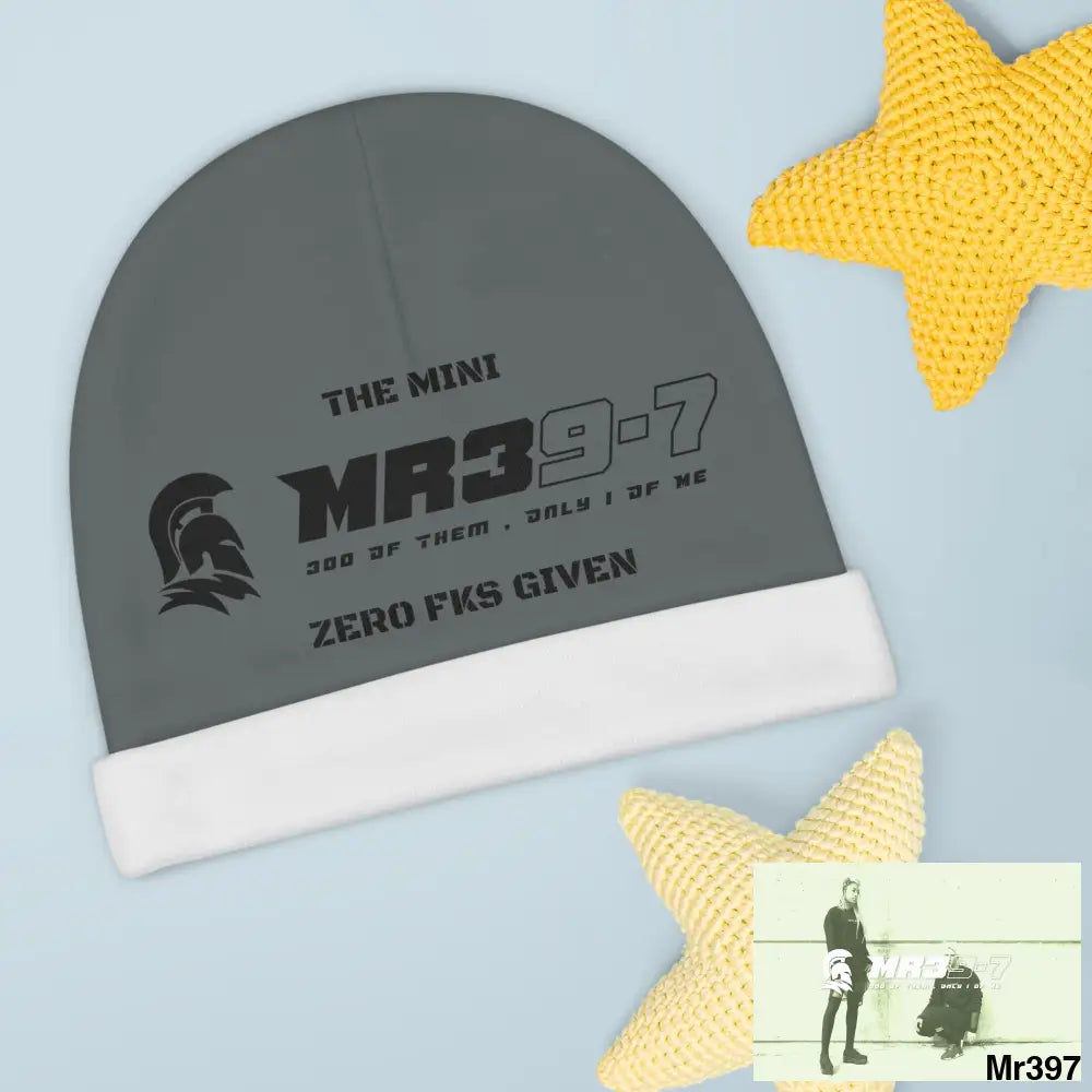 Mini MR39 Baby Beanie (AOP) Zero fks Given One size / White All Over Prints