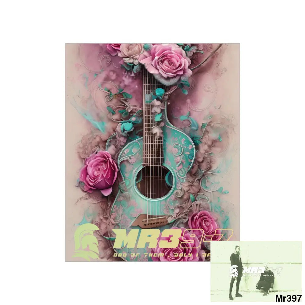 MR 39 A guitar with pink roses and guitar Matte Vertical Posters Poster