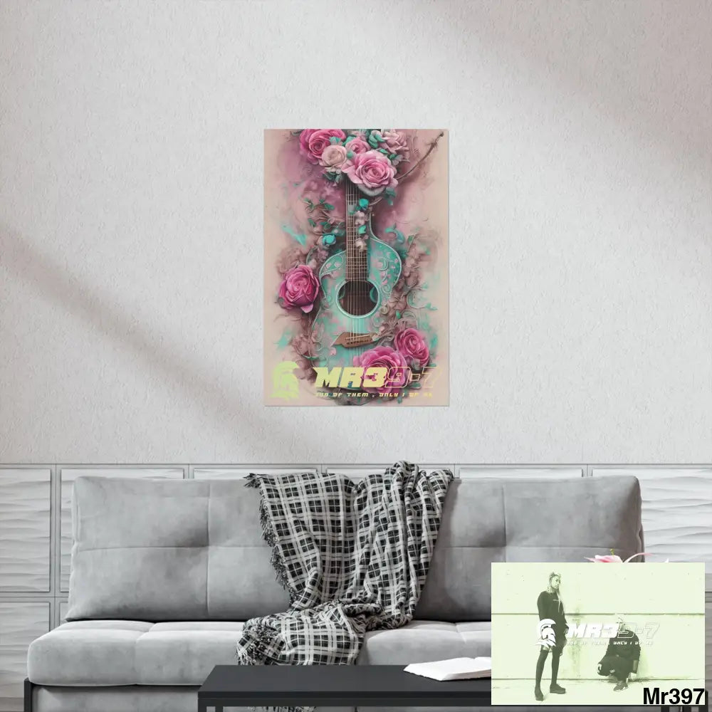 MR 39 A guitar with pink roses and guitar Matte Vertical Posters Poster