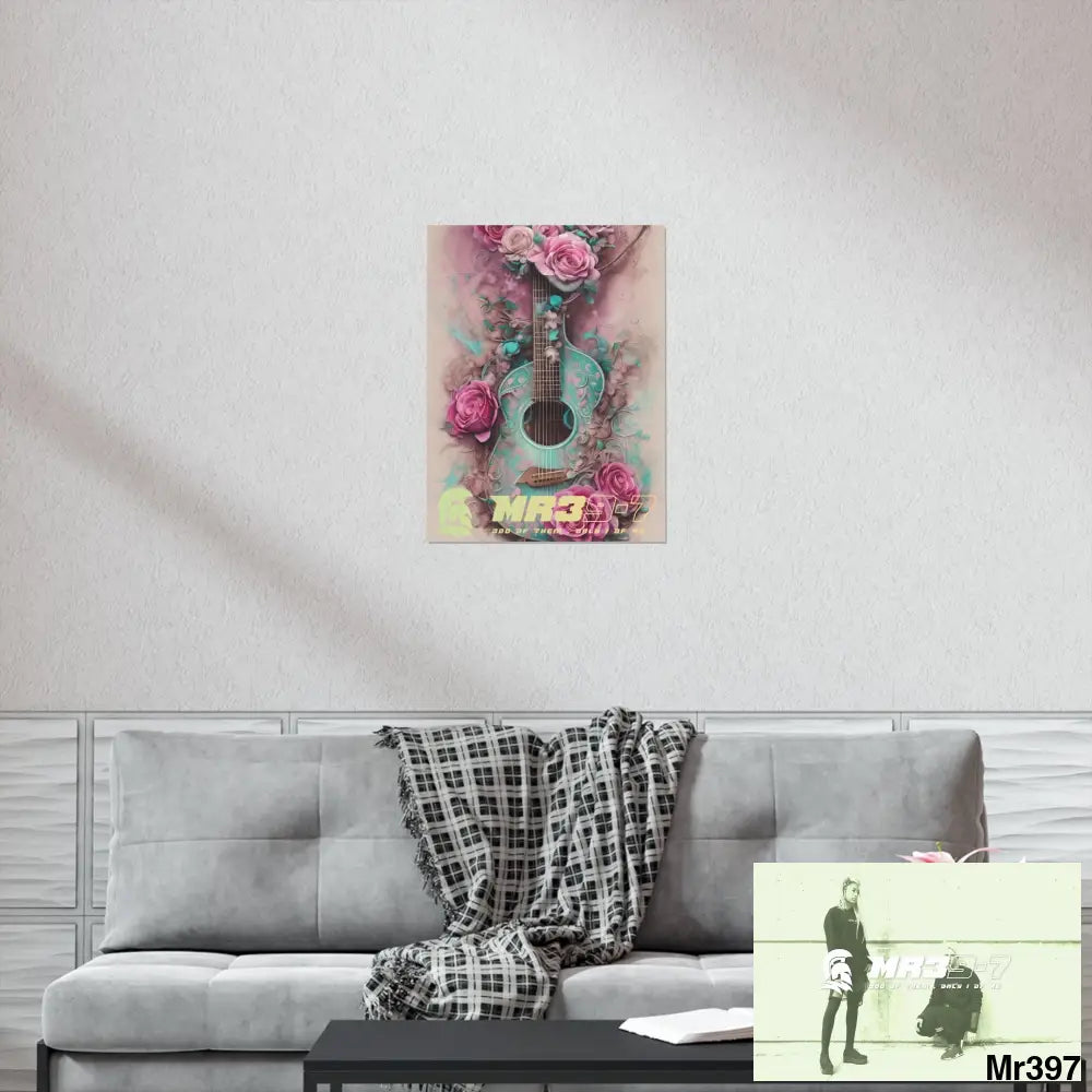 MR 39 A guitar with pink roses and guitar Matte Vertical Posters Poster