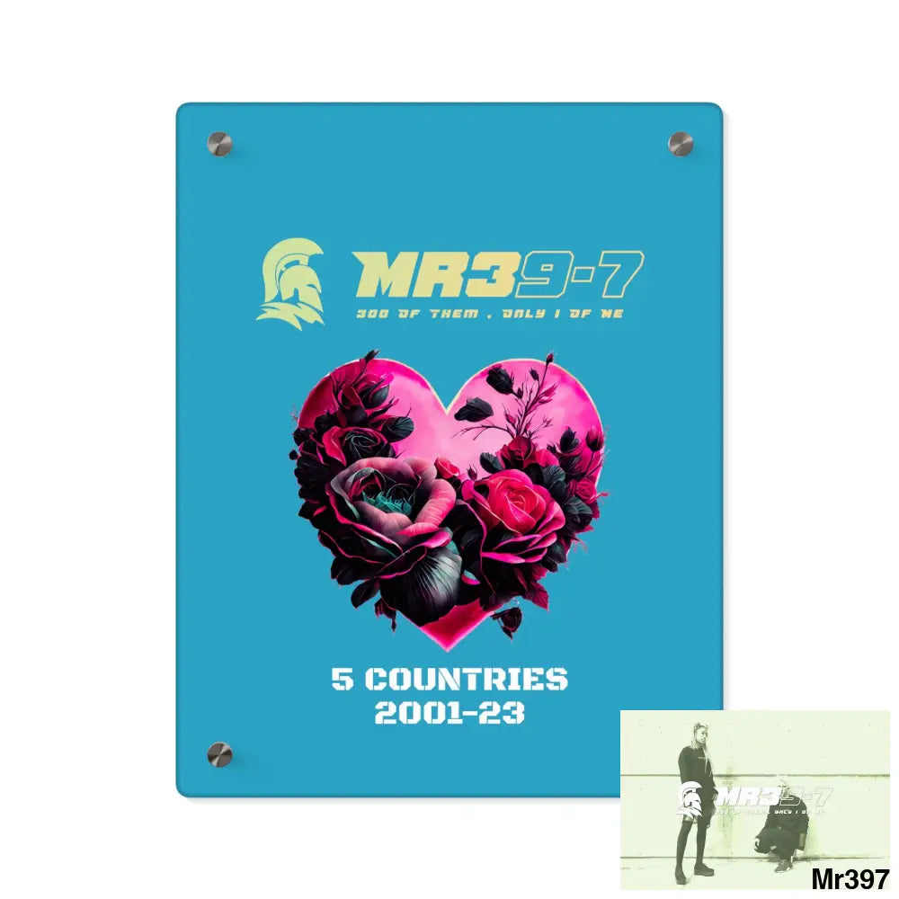 MR39-7 5 Countries 2001-23 Heart made of pink roses with black accents Acrylic Wall Art Panels 11″ x 14″ (Vertical)