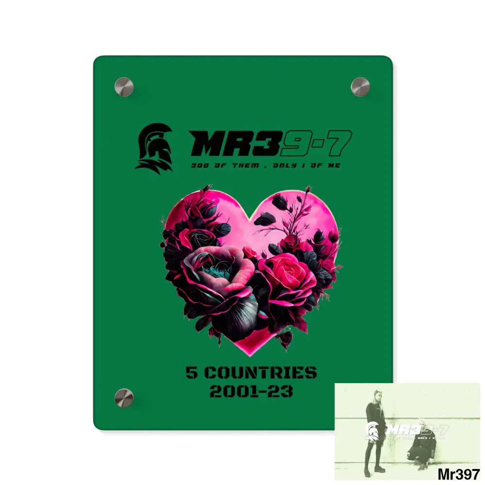 MR39-7 5 Countries 2001-23 Heart made of pink roses with black accents Acrylic Wall Art Panels 8″ x 10″ (Vertical)