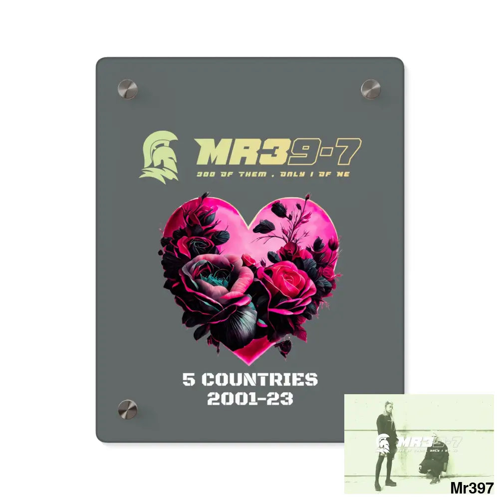MR39-7 5 Countries 2001-23 Heart made of pink roses with black accents Acrylic Wall Art Panels 8″ x 10″ (Vertical)