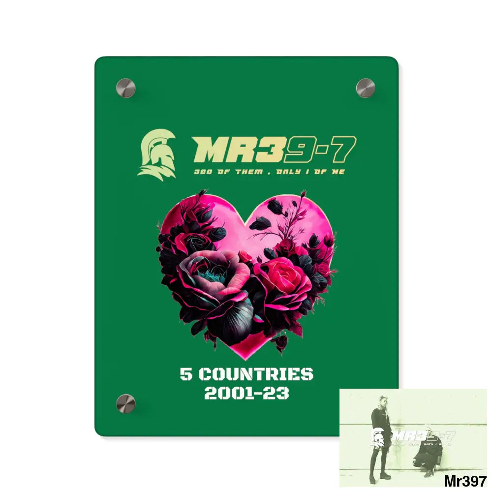 MR39-7 5 Countries 2001-23 Heart made of pink roses with black accents Acrylic Wall Art Panels 8″ x 10″ (Vertical)