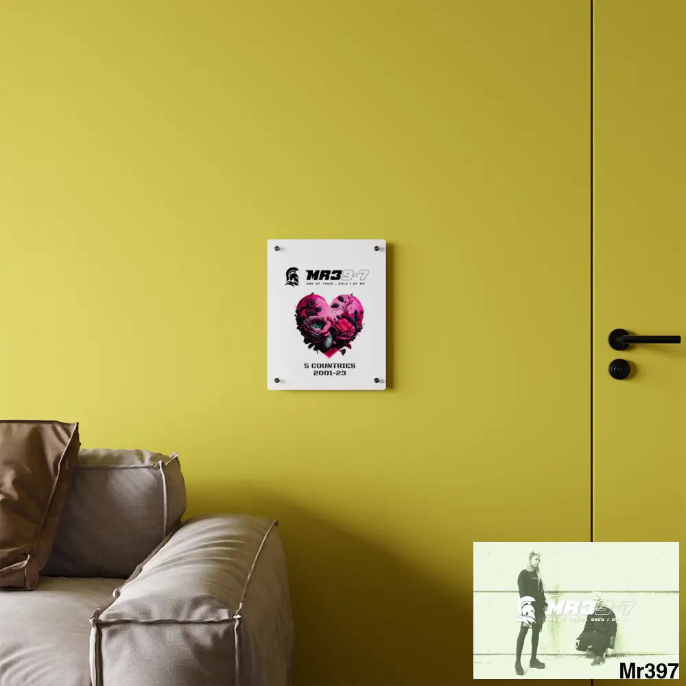 MR39-7 5 Countries 2001-23 Heart made of pink roses with black accents Acrylic Wall Art Panels Home Decor