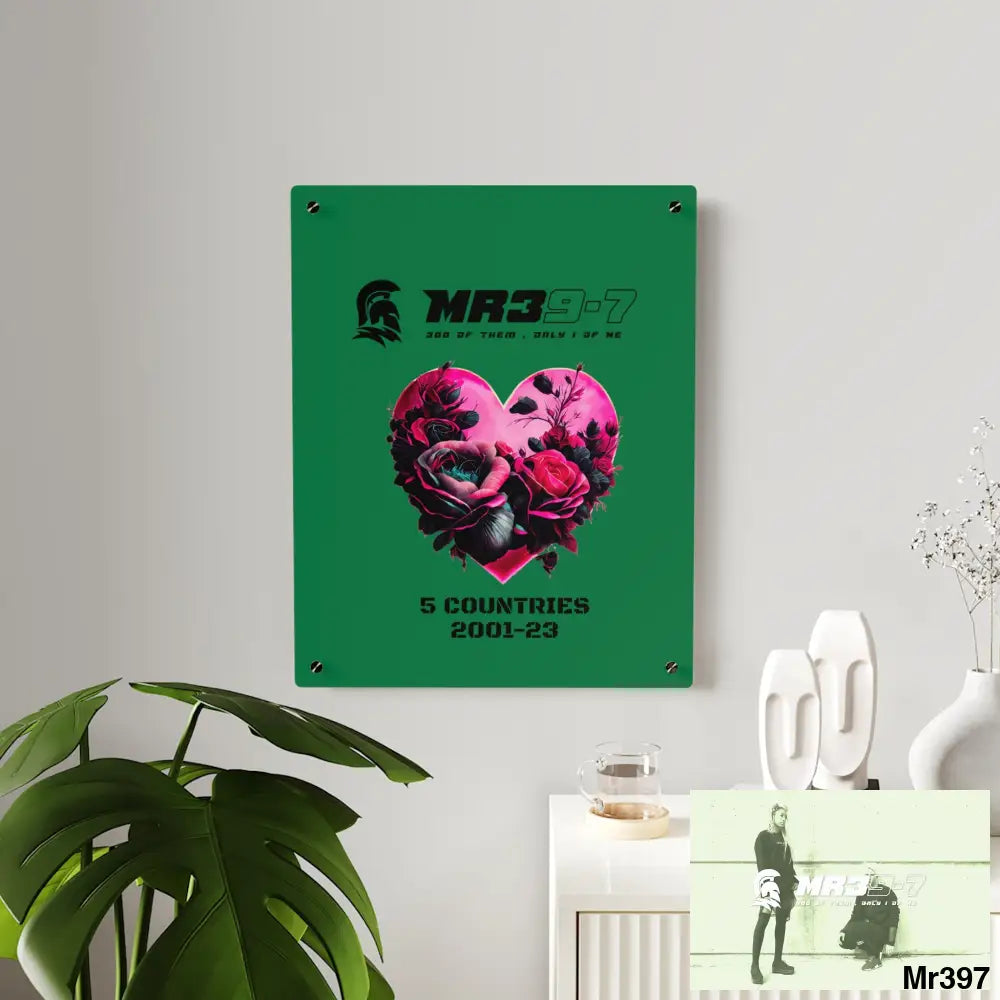 MR39-7 5 Countries 2001-23 Heart made of pink roses with black accents Acrylic Wall Art Panels Home Decor