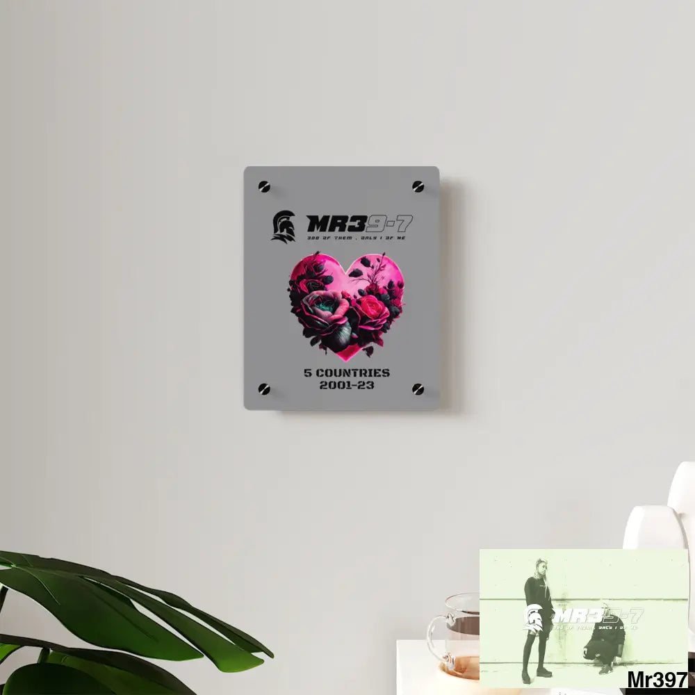MR39-7 5 Countries 2001-23 Heart made of pink roses with black accents Acrylic Wall Art Panels Home Decor
