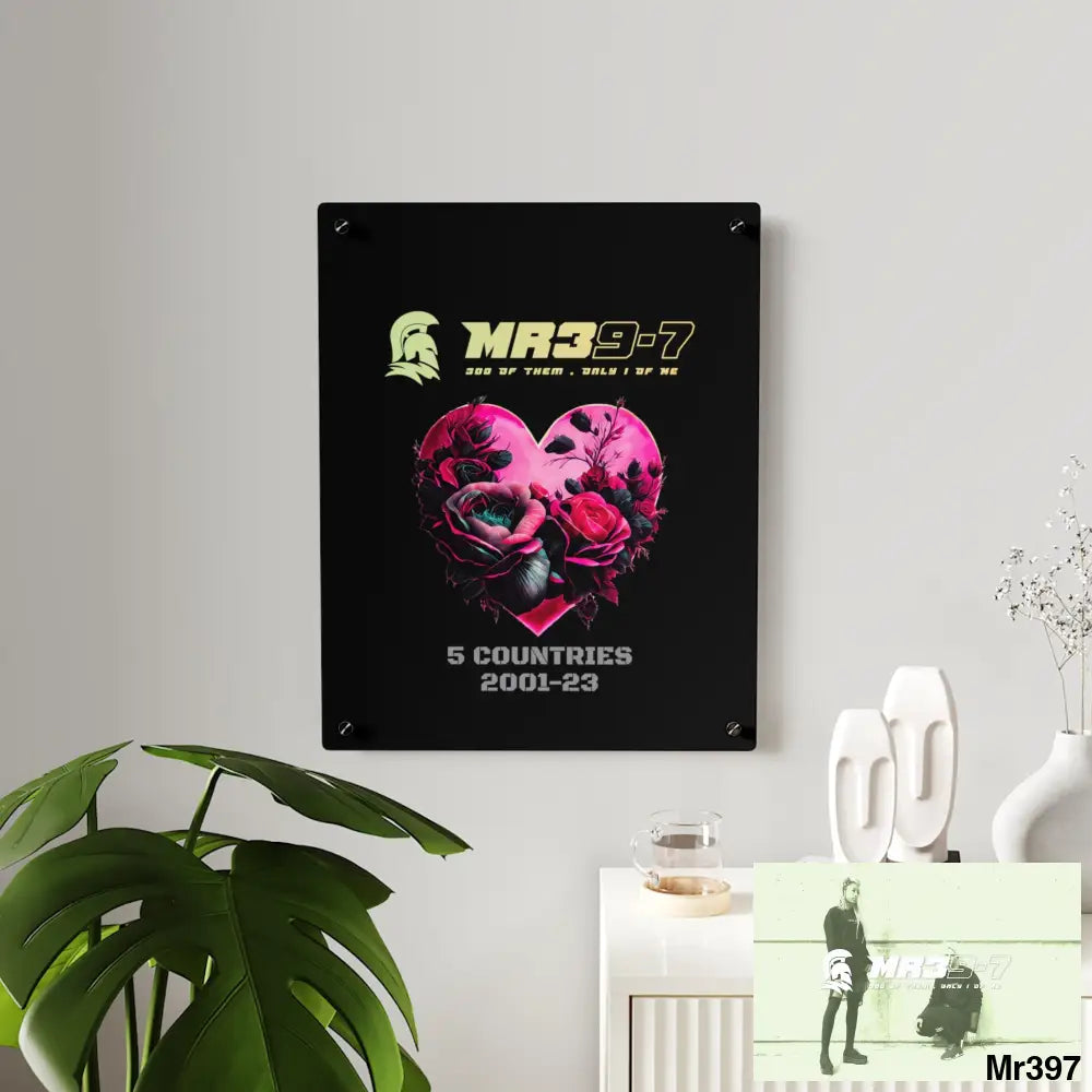 MR39-7 5 Countries 2001-23 Heart made of pink roses with black accents Acrylic Wall Art Panels Home Decor