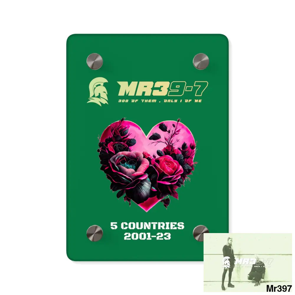 MR39-7 5 Countries 2001-23 Heart made of pink roses with black accents Acrylic Wall Art Panels 5’’ x 7’’ (Vertical)