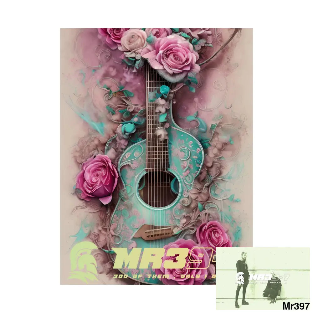 MR39-7 A guitar with pink roses and guitar Matte Vertical Posters Poster