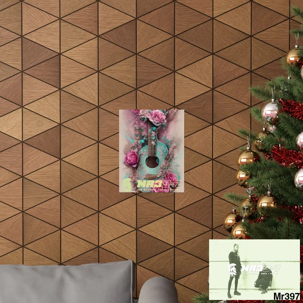 MR39-7 A guitar with pink roses and guitar Matte Vertical Posters Poster